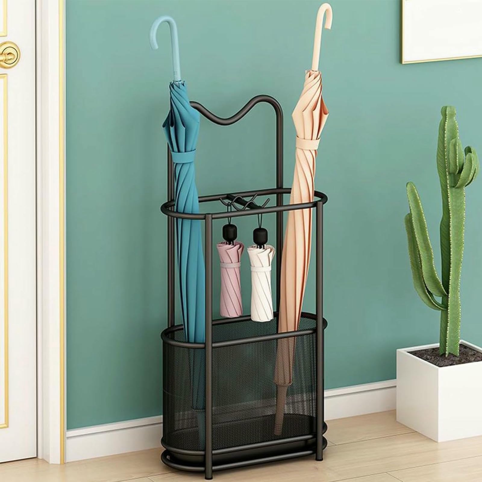 Porte-parapluie en métal robuste avec plateau de récupération