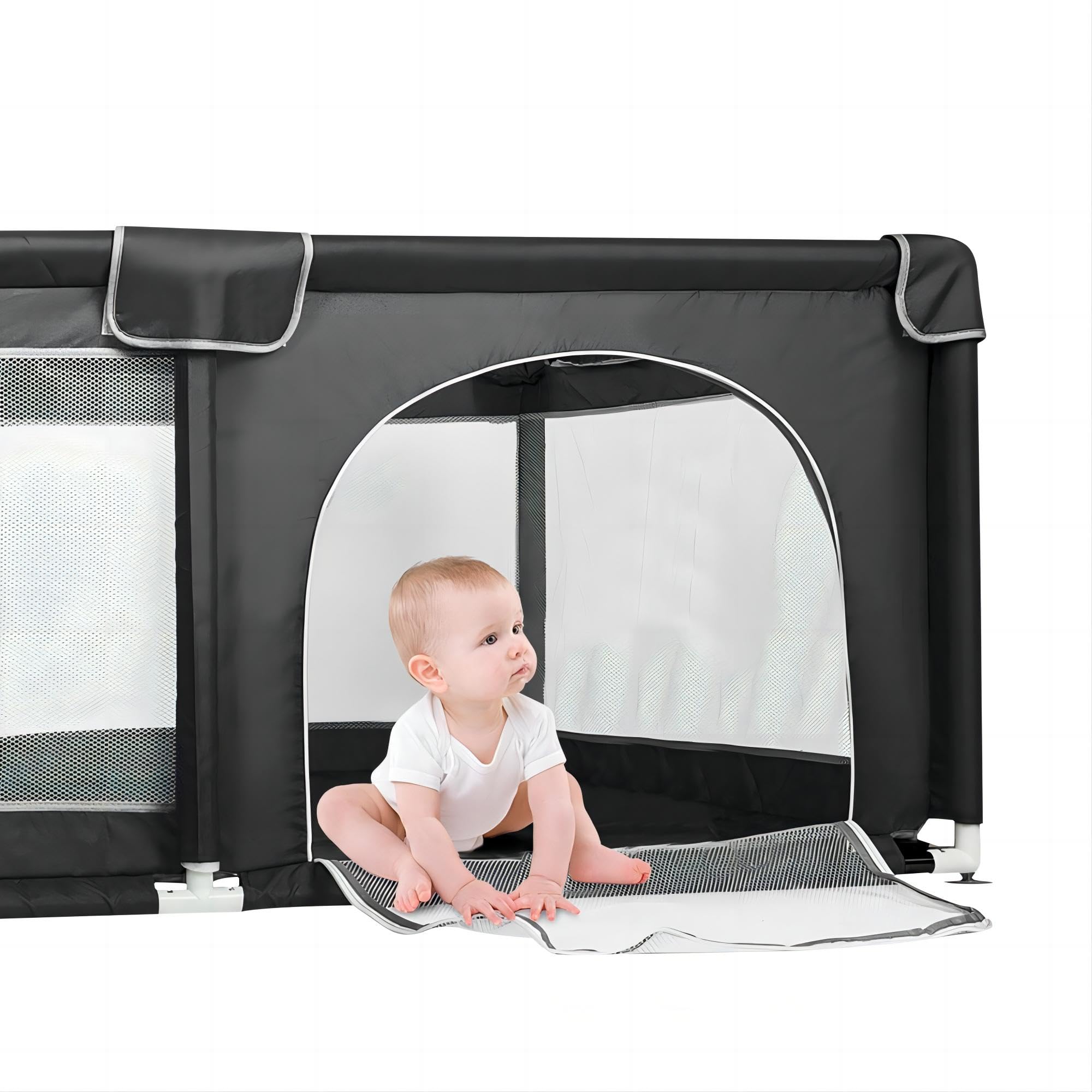 Modularer Laufstall aus Oxford-Stoff, Aktivitätszentrum für Babys mit Barrieren und Aufbewahrungstasche, Laufstall für Kinder, für Wohnung, Spielplätze für Innen/Außen (Schwarz, 160 x 120 x 66