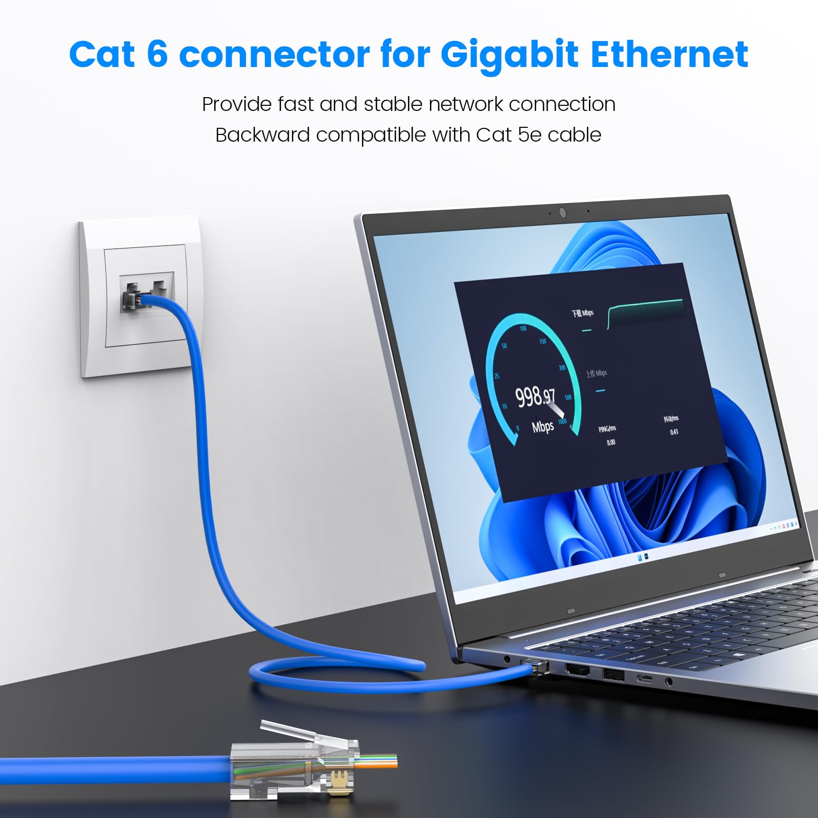 MOGOOD Cat 6 Pass Through Connettori RJ45 10Gbps, 50 Pezzi Ethernet Modulari Cat 6, Connettori RJ45 ad Alte Prestazioni, Adatti per 24 Cavi Ethernet AWG