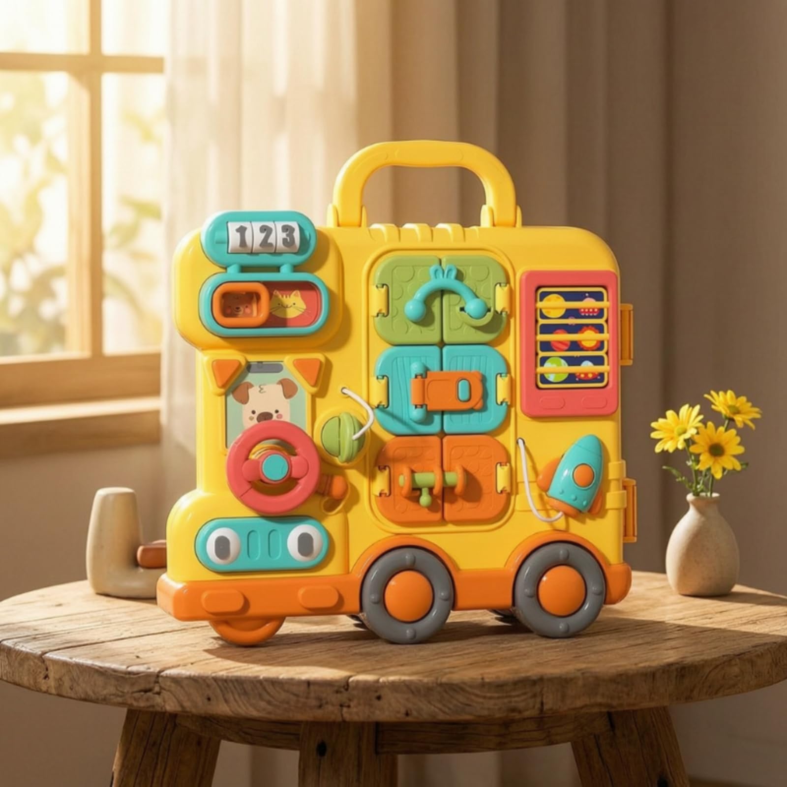 Harilla Lernbrett Kinder Busy Board Lernspielzeug Motorikbrett Aktivitätsbrett mit Zahlen Türen Telefon Lenkrad Uhr Abwechslungsreiche Tastdetails für, Standardversion