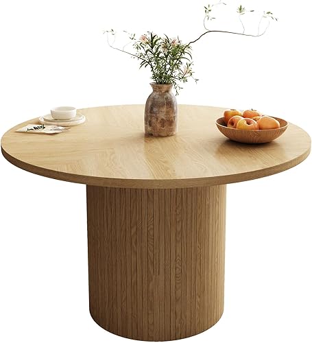 Miniatura 10 de Mesa de comedor redonda de 47 pulgadas, mesa de comedor acanalada de granja, mesa de comedor redonda pequeña de madera moderna para cocina y sala de