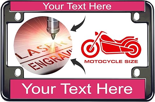 Miniatura 18 de Marco de matrícula de metal para motocicleta, grabado con láser, tamaño estándar, con diseño de texto personalizado, acabado color plomizo, texto