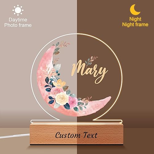 Miniatura 9 de Regalos personalizados para bebés para niños, placa acrílica de flor de luna personalizada con nombre para niños pequeños, regalos únicos de