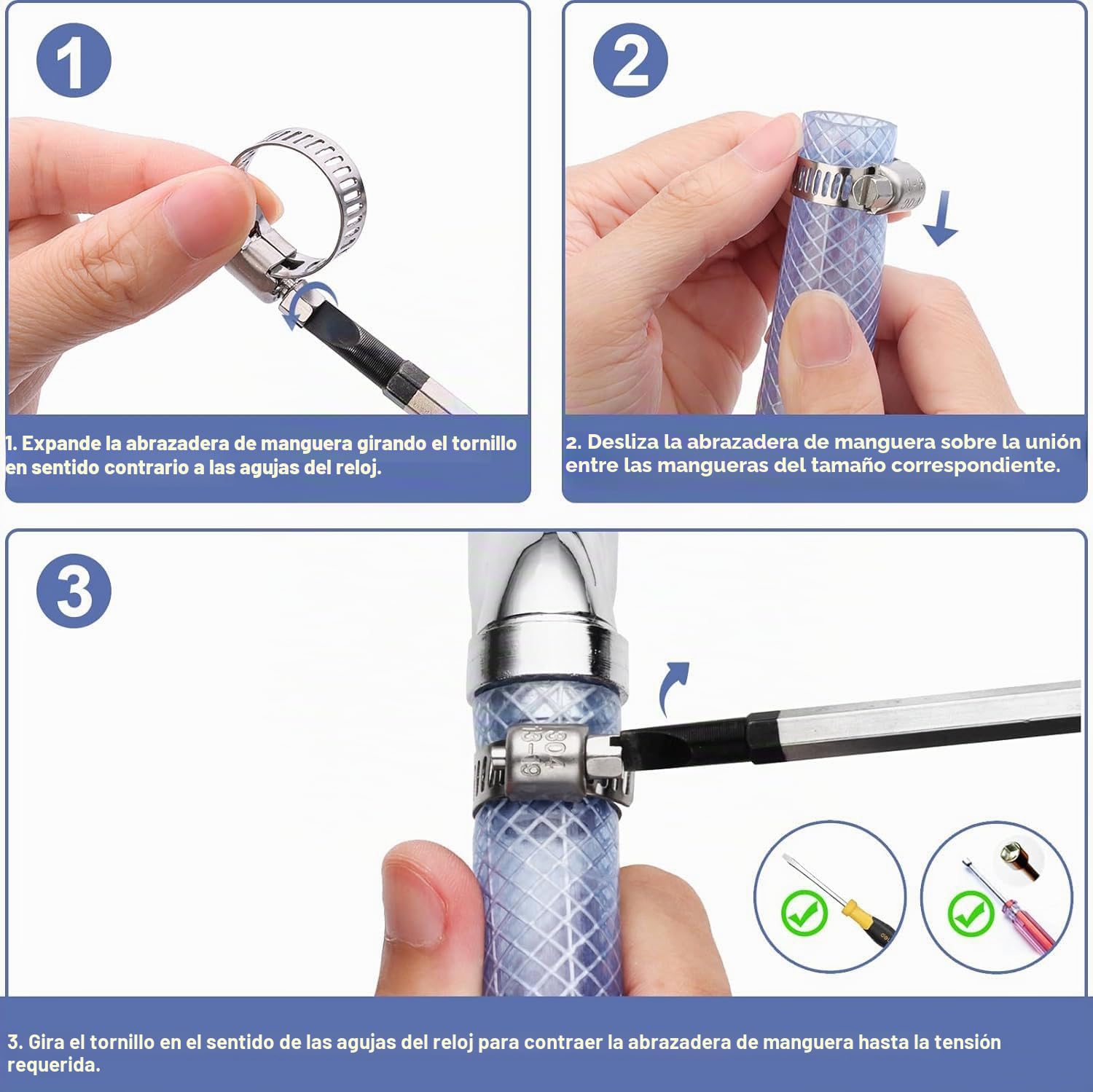 Abrazaderas de Tubería Acero Inoxidable,Juego de abrazaderas de manguera,Abrazaderas de Manguera Ajustables 8-44 mm completamente de acero inoxidable 304,abrazadera para manguera piscina(101Piezas)