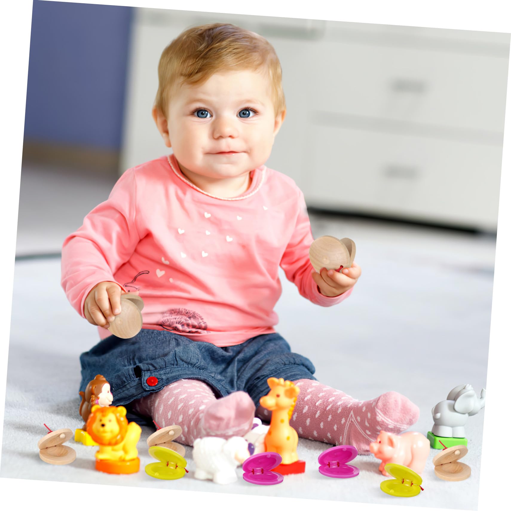 Juguete de Castañuelas para Niños Pequeños 24 Piezas de Madera | Plástico, Instrumentos Musicales Educativos, para Ñiño y Toddler, 12 12 Piezas