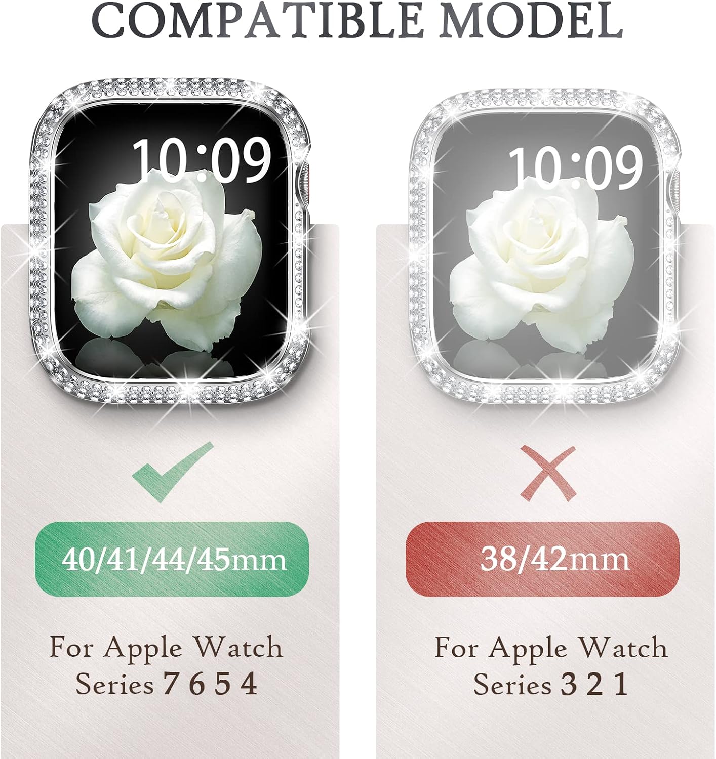 Goton Bling Case Compatible for Apple Watch Case 40mm SE/Series 6 5 4, Women Girl Luxury Sparkling Crystal Diamond Stainless Metal Bezel Case Cover for iWatch SE/Series 6 5 4 (Silver, 40mm)…