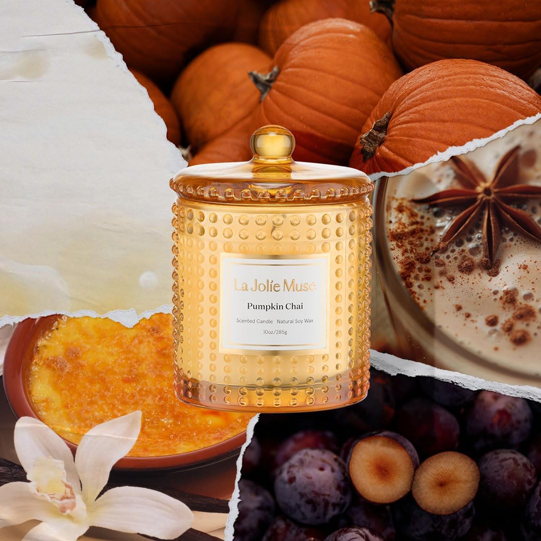LA JOLIE MUSE Pumpkin Chai Candle| Spicy Chai & Vanilla | 10 oz Soy Wax Candle | 55 Hours Clean Burn | Elegant Home Décor & Hosting Gift - Image 2