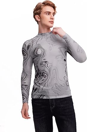 トップス Mediam Marble Long Tees 24ss Milumia Men's Marble Print Mesh Tee Tops Sheer Mock Neck