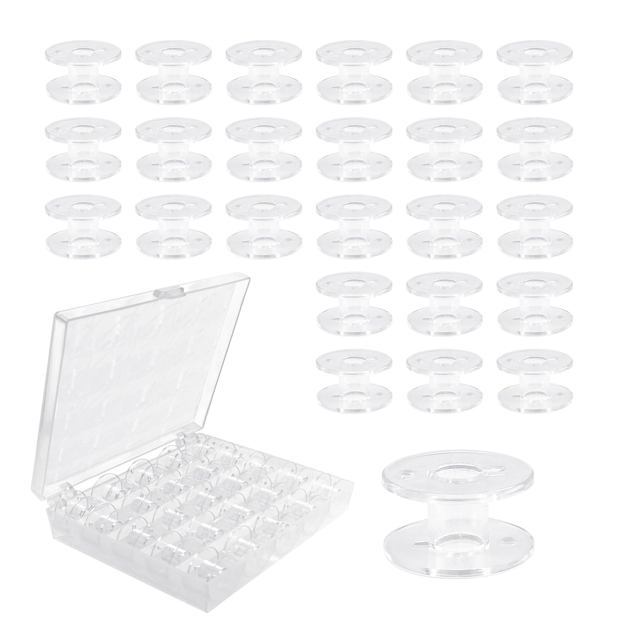 Quacc 25 PCS Sewing Machine Bobbins Plastic Universal Clear with Case Sa156 Bobbins for Most Brother