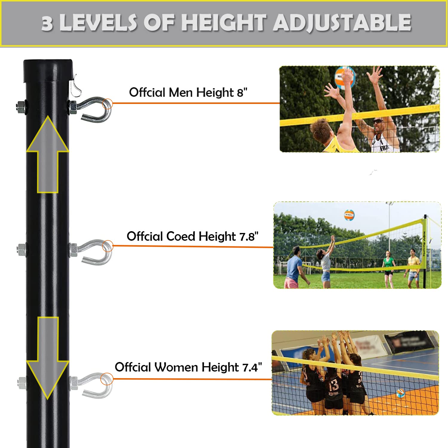 Yoving Volleyballnetz Komplettset 9,5m x 1m | Höhenverstellbares Beachvolleyball Set mit Stahlpfosten | Inkl. Feldmarkierungen (Linien), Volleyball + Tragetasche | Profi Netz für Indoor/Outdoor