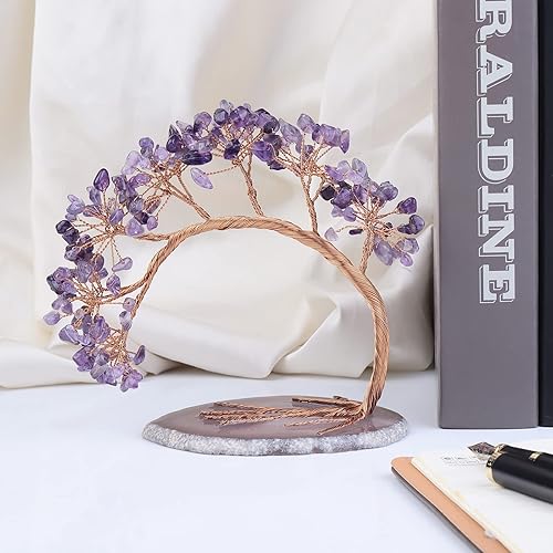 Miniatura 2 de Rockcloud Paquete de 2 decoraciones de cristal de amatista natural para escritorio de oficina en casa, geoda de racimo de cristal y árbol de dinero
