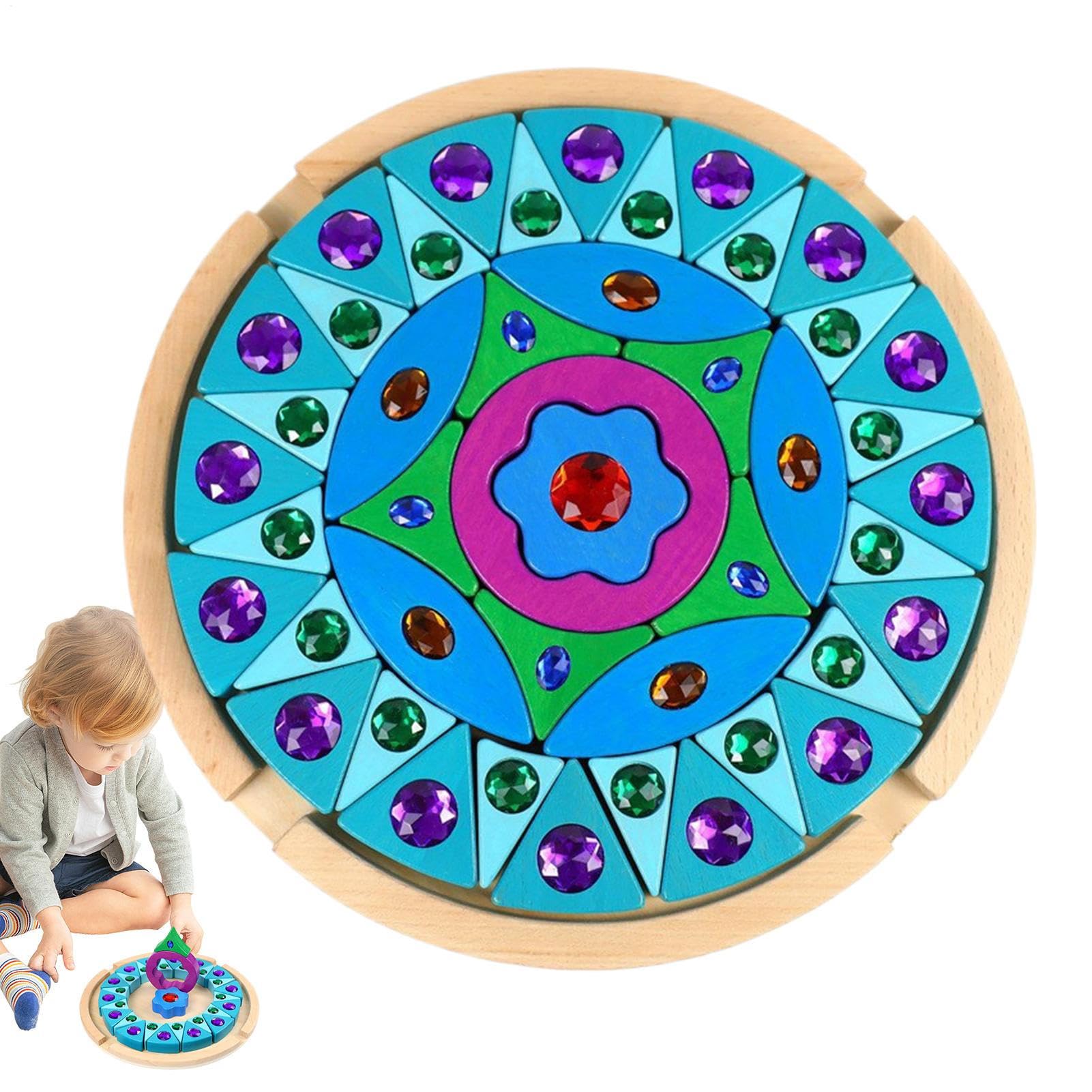 Bloques Arcoíris De Gemas Madera Brillante Educativo Creativo | Bloques De Construcción De Patrones Para Desarrollo Temprano Creatividad Aprendizaje Preescolar Motricidad Fina