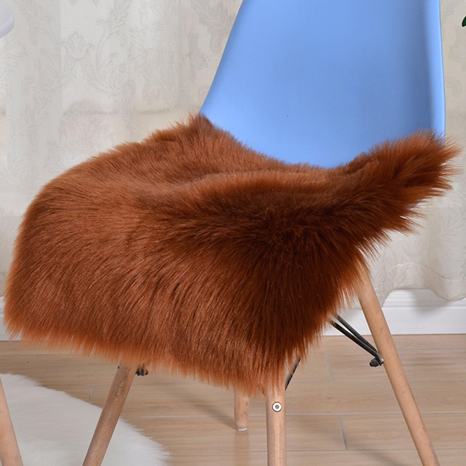 Coussin de siège en fourrure marron 61x61 cm pour chaise de bureau