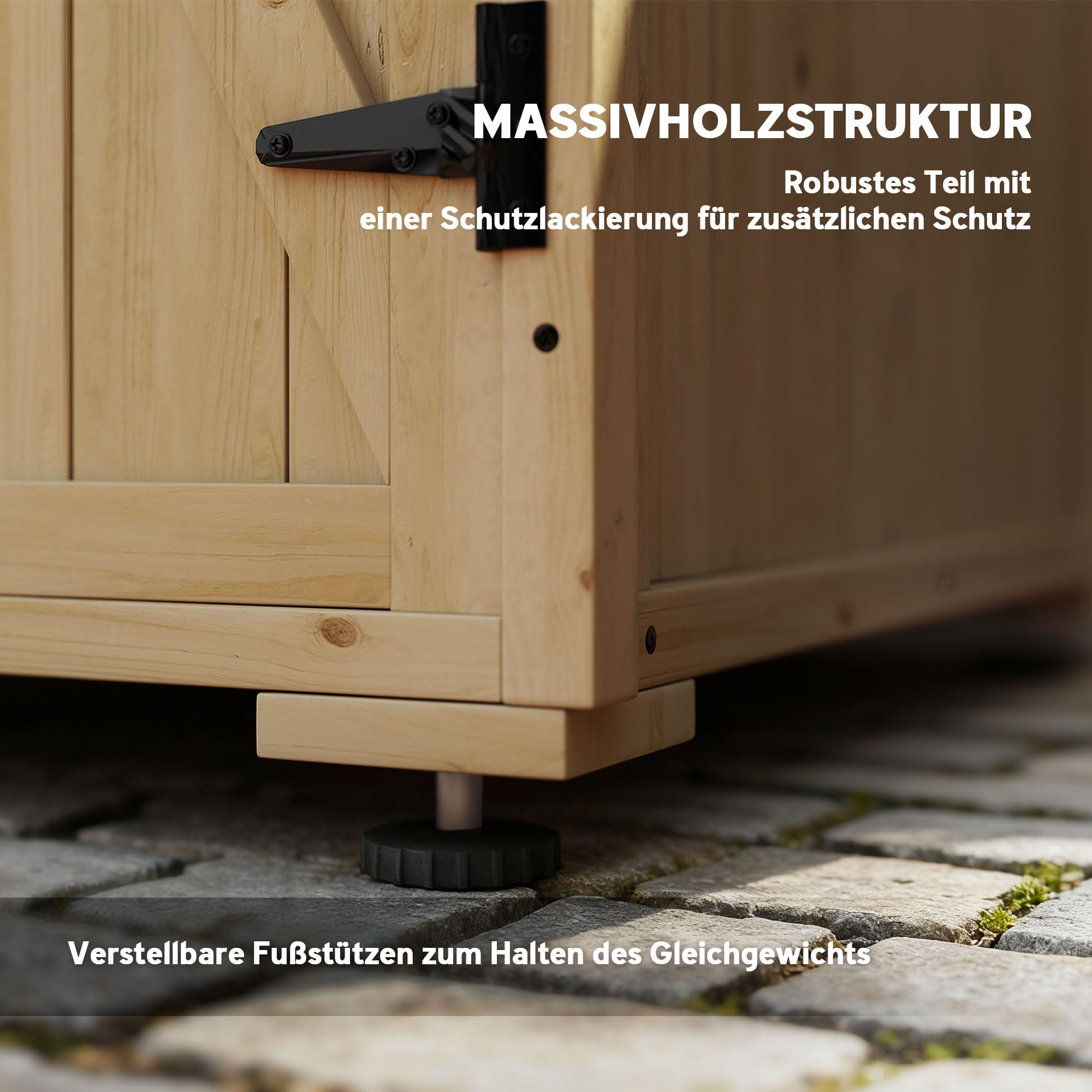 Outsunny Gartenschrank Holz, Geräteschrank, Outdoor wetterfest Geräteschuppen, Holzschrank mit Doppeltür, Mehrzweckschrank für Garten, Balkon, Natur