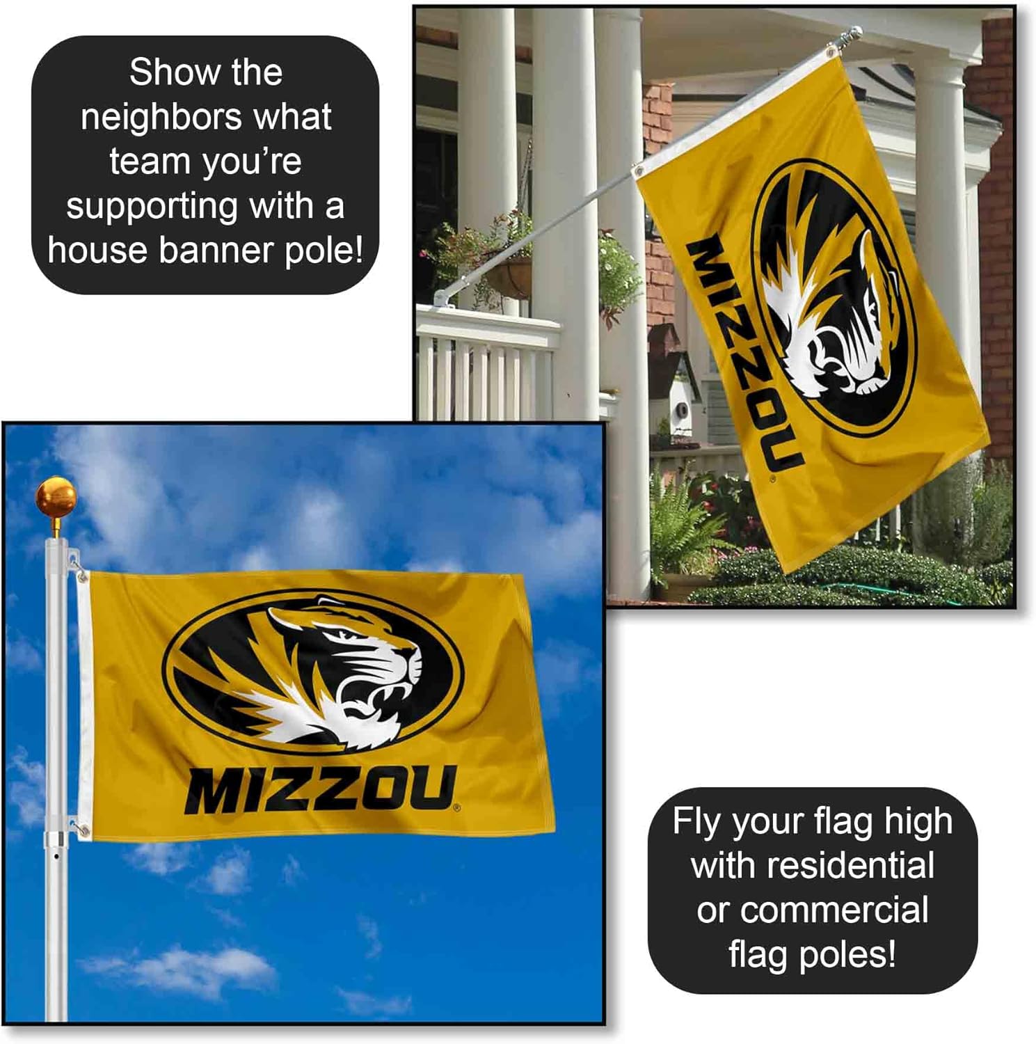 College Flags & Banners Co. Missouri Tigers Mizzou Gold Logo Large Grommet Banner Flag
