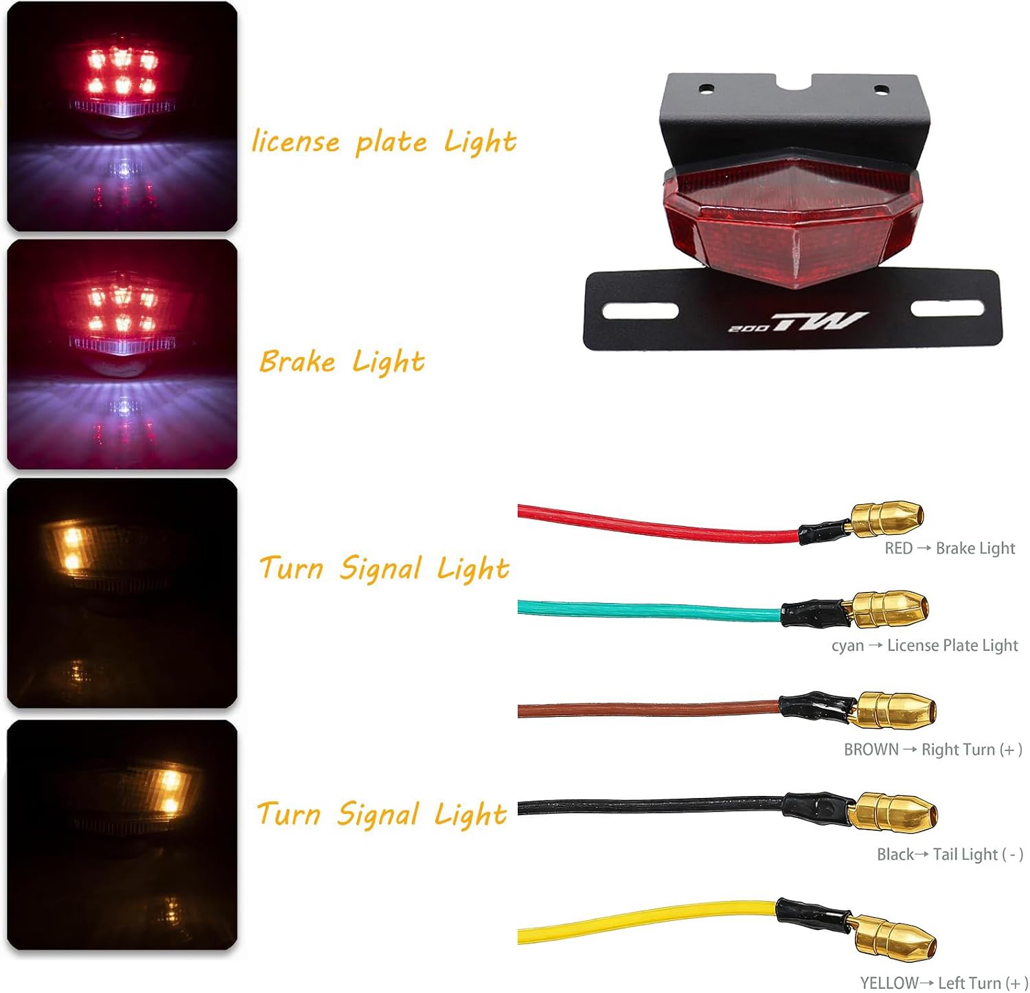 Tail Tidy Kit for TW200 TW 200 1989-2026 Fender Eliminator Kit equipped License Plate Holder Integrated LED Tail Light, Brake & Turn Signal Blinker (Red)