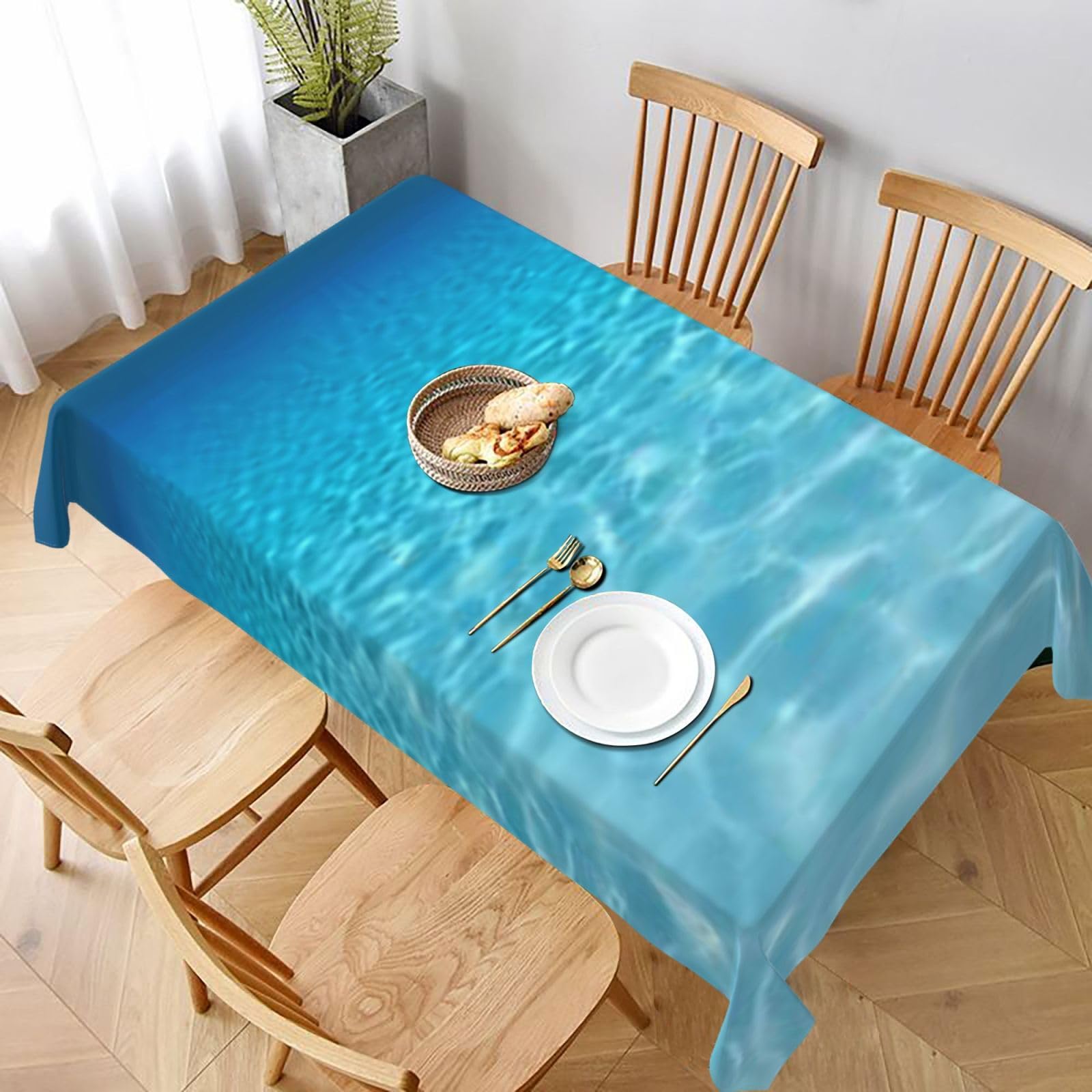 BNVSADC Tranquil Underwater Scenery Printed Rectangle Tablecloth 228x152 CM, Water Resistant Polyester Table Cloth Decorative Fabric Table Covers for Kitchen Dining Table Parties Camping