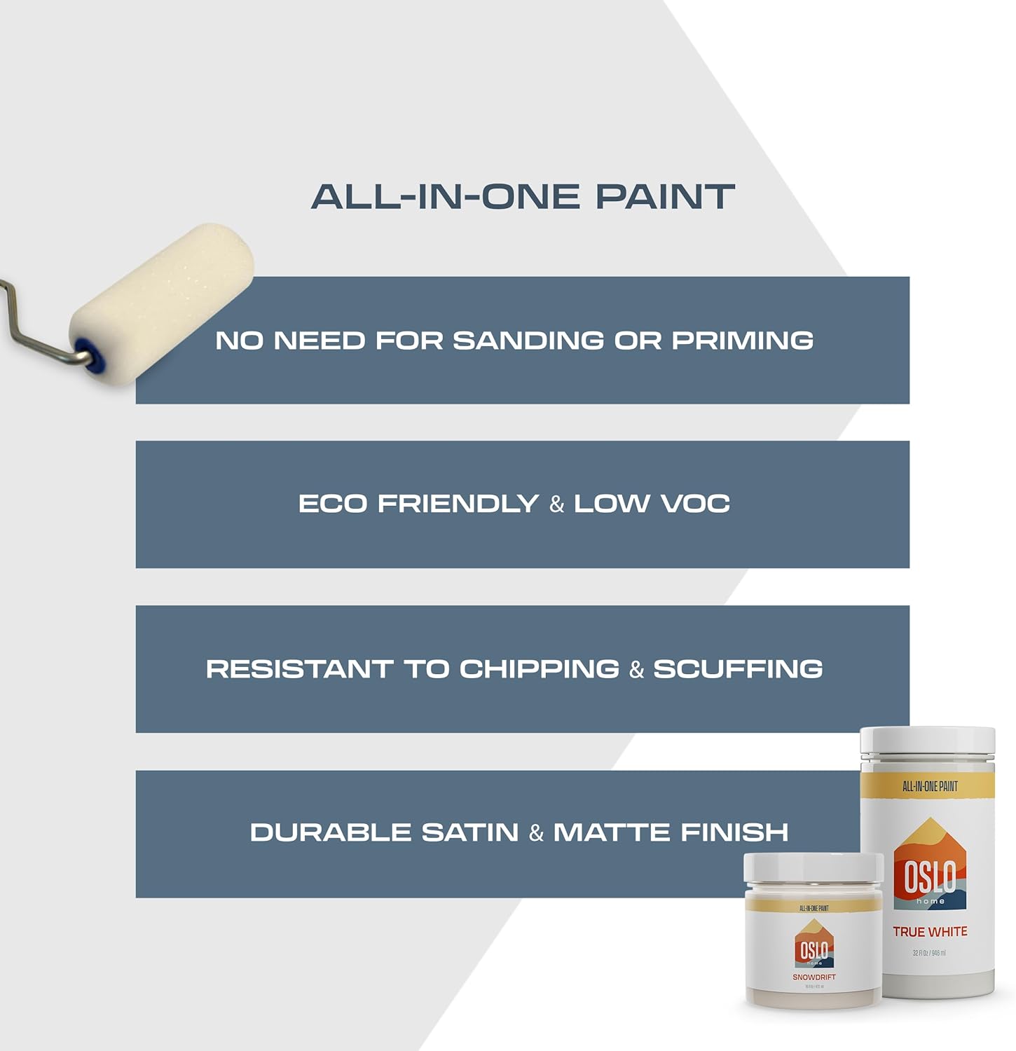 All In One Paint, True White, Quart (32oz), ‎Satin, no Sanding, for Refinishing Furniture, Cabinets