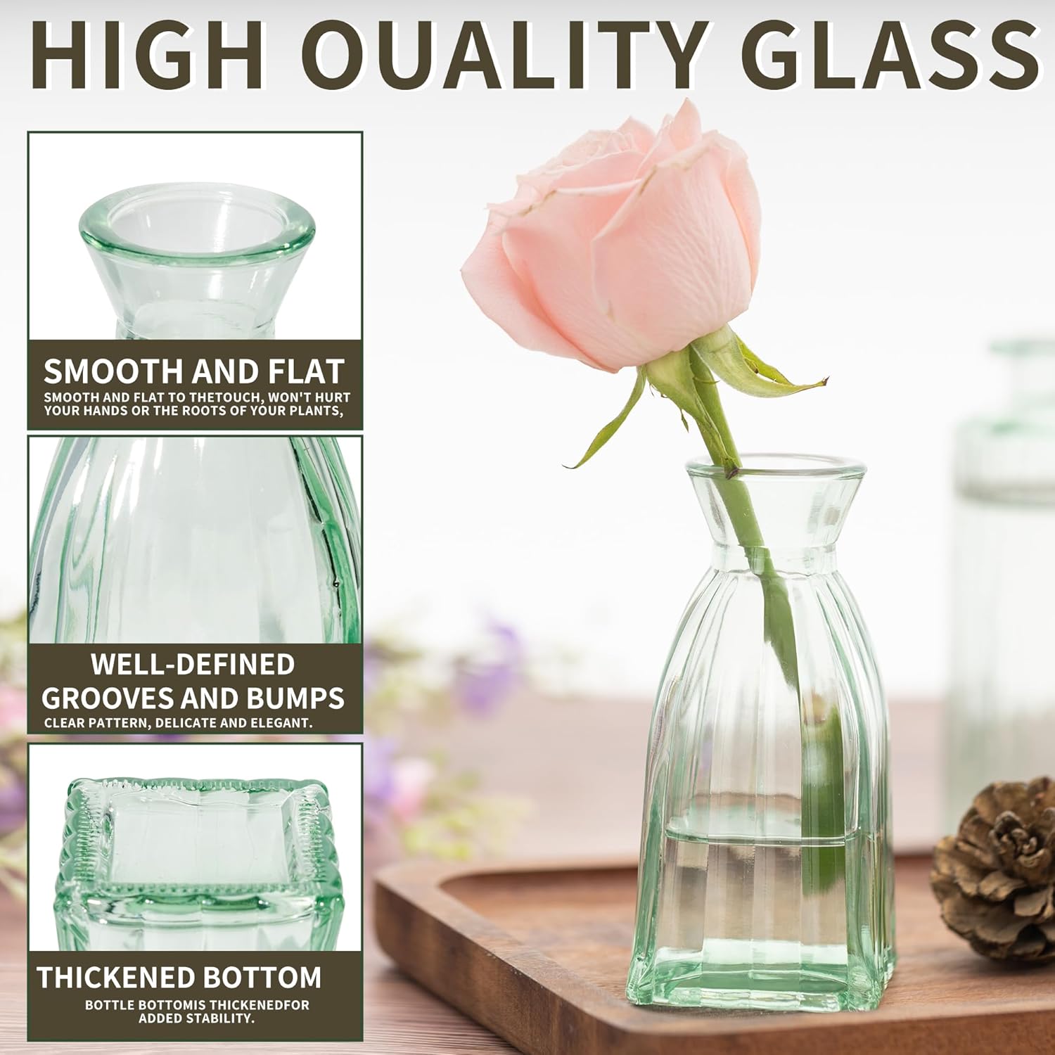 Vintage Small Glass Vases Set of 10,Mini Bud Vases for Flowers,Amber Glass Vases for Centerpieces,Wedding Decorations,Home Table Flower Decor(Sage Green) - Image 4