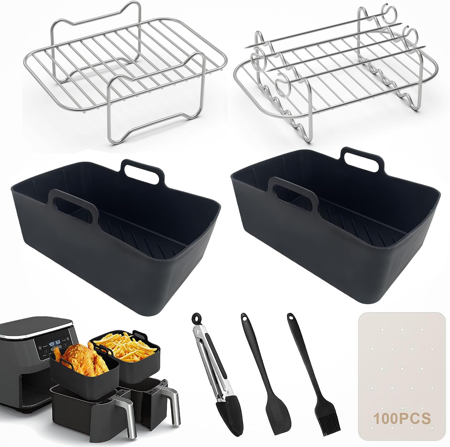 WOLAFOO 8pcs Air Fryer Accessories Silicone Air Fryer Liner for Ninja Dual AF300UK AF400Reusable