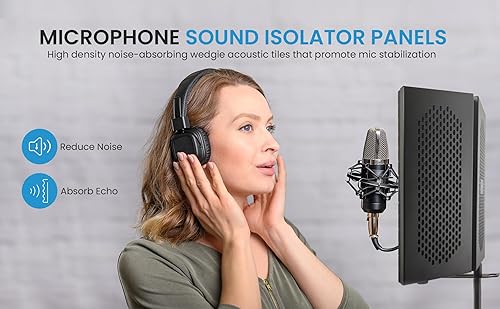 Miniatura 8 de iDance Escudo de aislamiento de micrófono absorbente plegable, 3 paneles aisladores de micrófono, Escudo de aislamiento vocal de micrófono de
