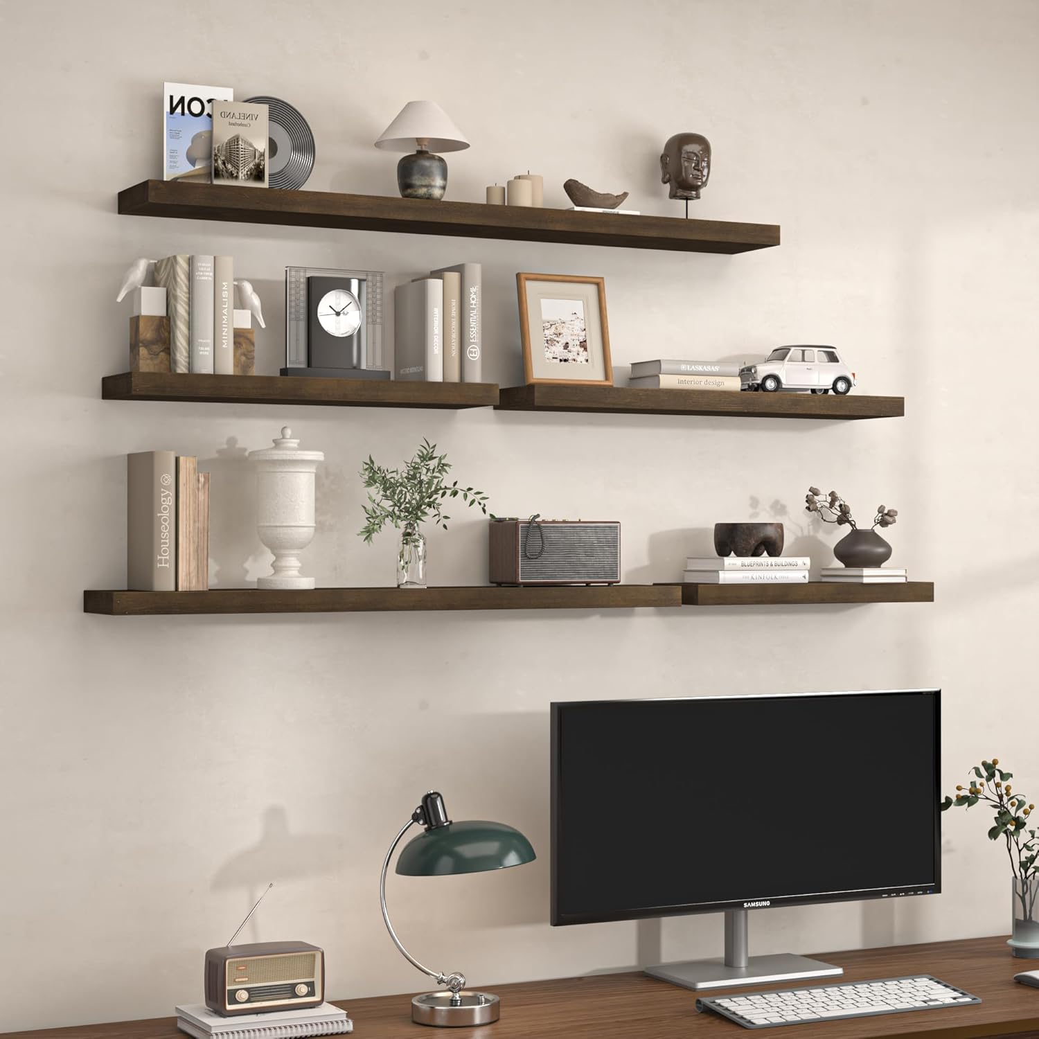 Axeman Natural Wood Floating Shelves for Wall Mounted 36 Inch Rustic Farmhouse Wall Shelves for Bathroom Bedroom Kitchen Living Room Decor Distressed Wooden Shelf|Set of 2, Vintage Gray