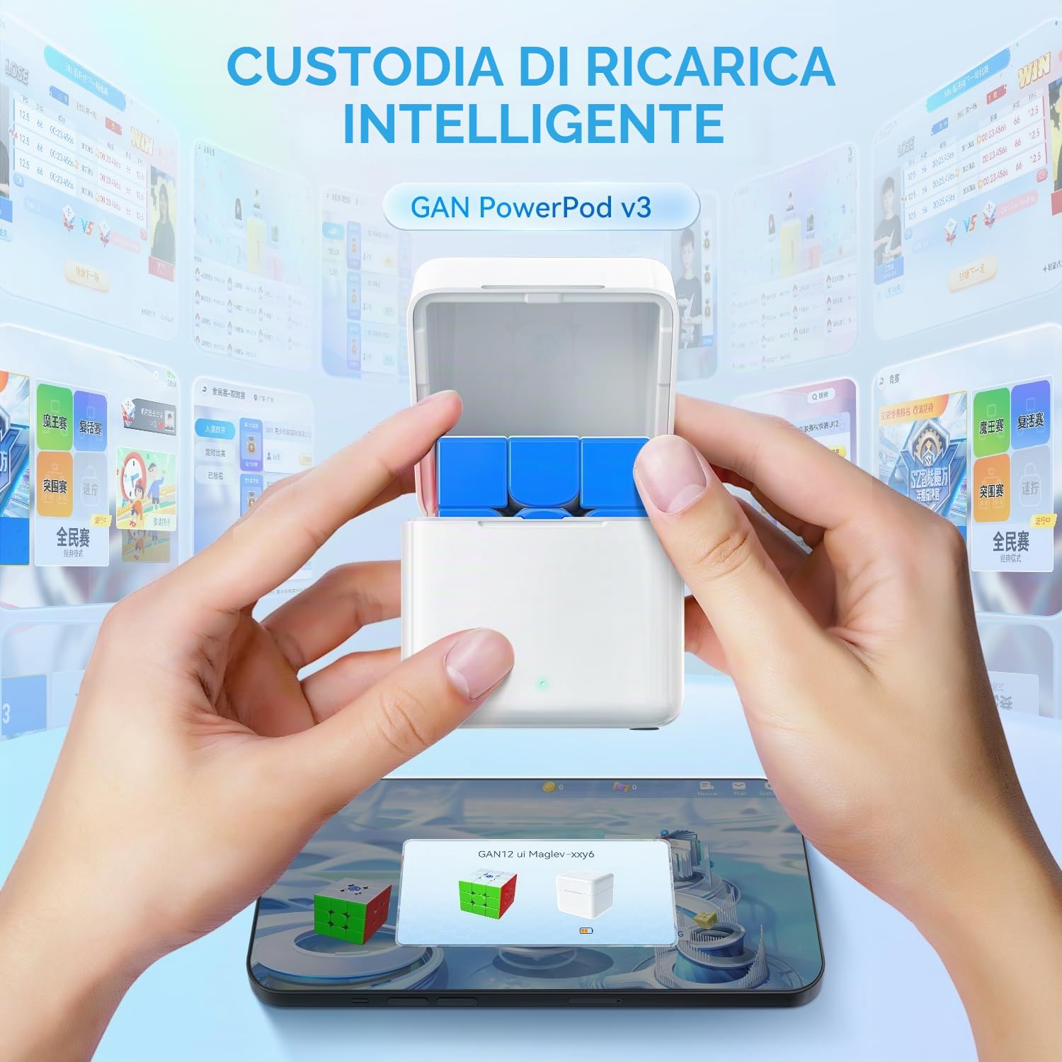 GAN GAN12 ui Maglev, Cubo di Velocità Intelligente 3x3 PowerPod, Cubo Magnetico Intelligente con Giochi online/Formazione IA, Cubo Puzzle Ottimo per bambini e adulti