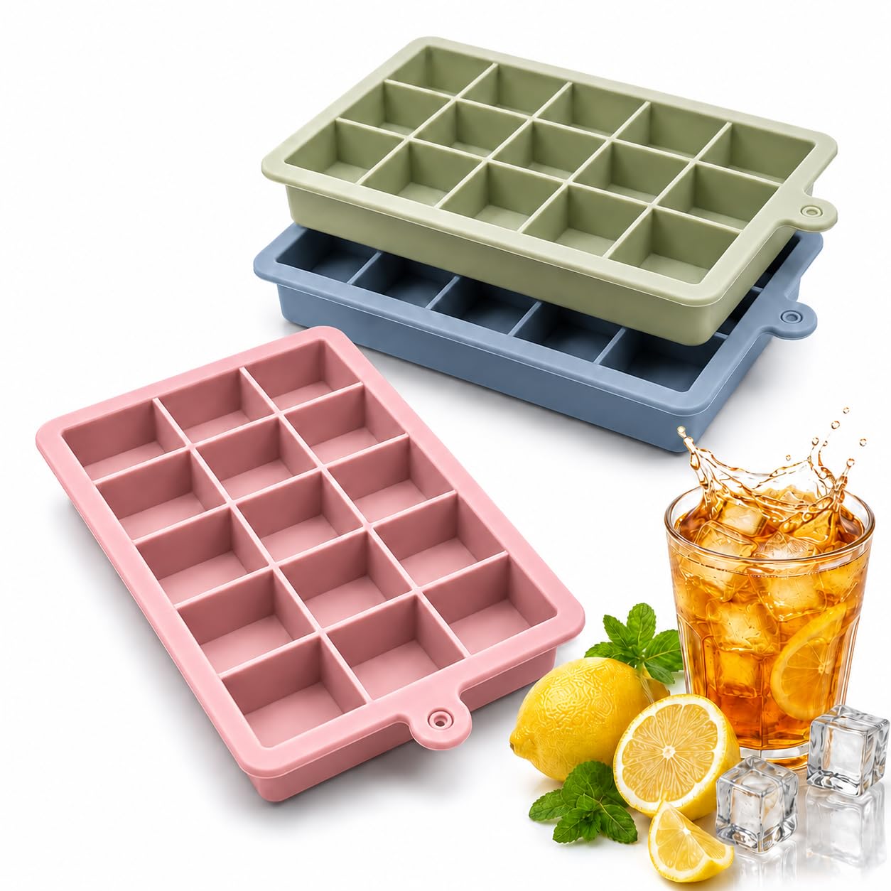 3 PCS Ice Cube Tray, Silicone Ice Cube Tray with lid，Easy Release Ice Cube Moulds for Freezer, for Whisky, Cocktails, Drinks,Baby Food, Freezer