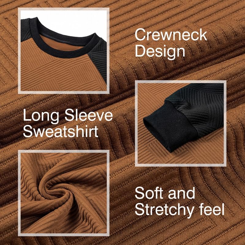 Men's Fall Crewneck Sweatshirts Patchwork Long Sleeve Geometric Texture Casual Pullover Shirt4