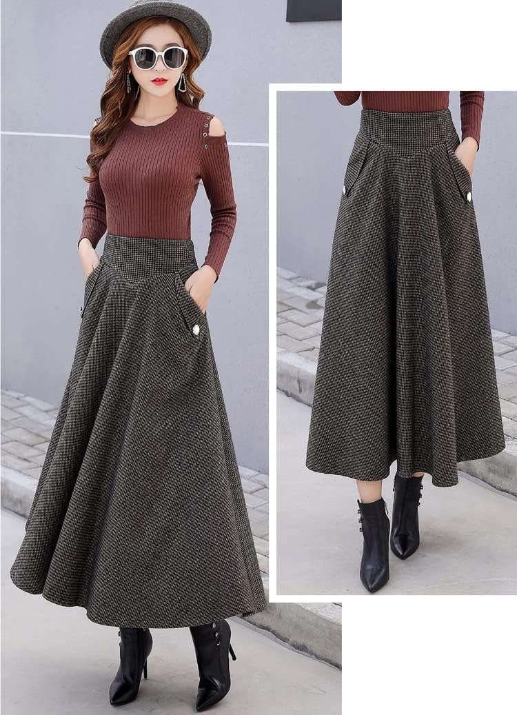 Kinghua Womens Wool Plaid Mini Skirt Fall Winter High Waisted Bodycon Pencil Skirt - Image 4