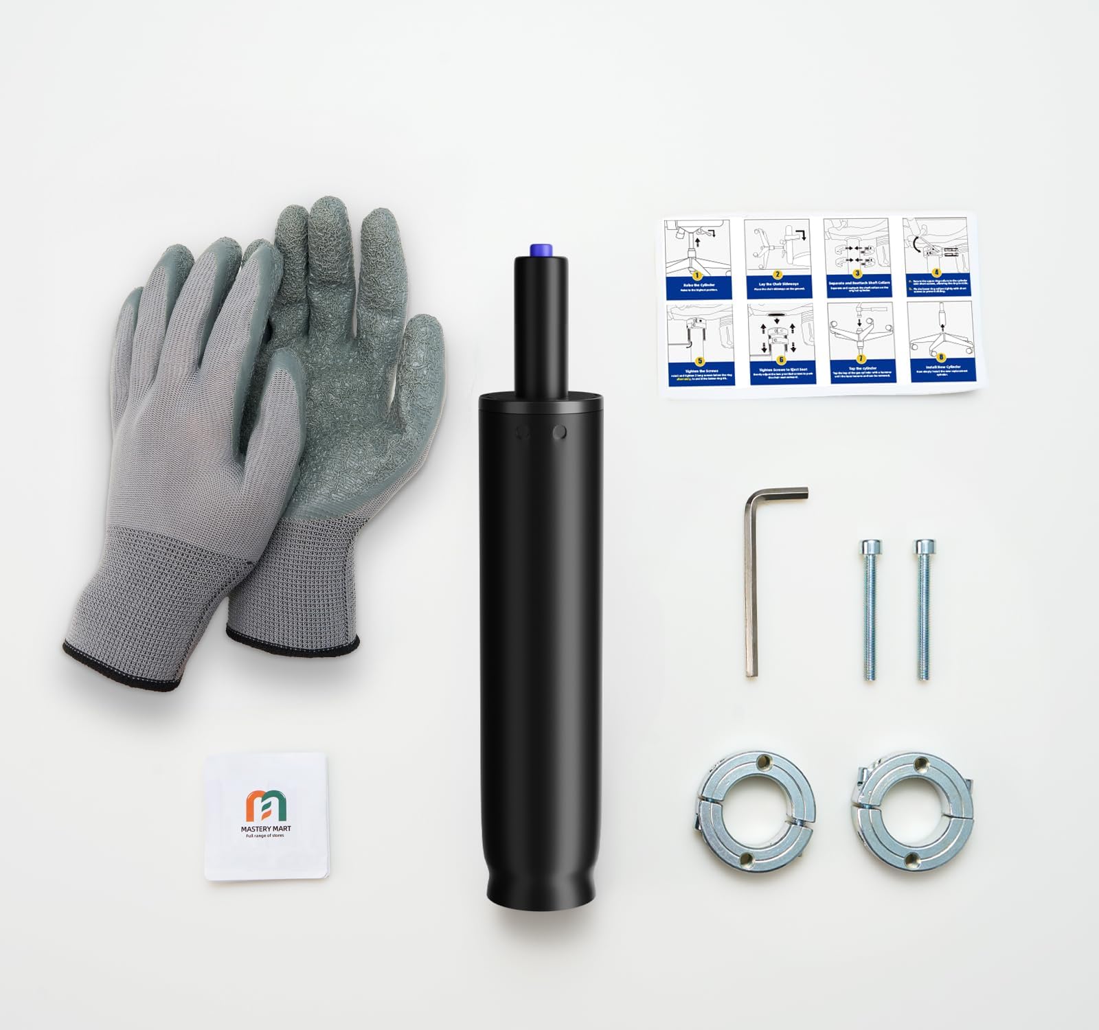 Cilindro Ricambio Sedie Mastery Mart Cilindro Gas Per Sedia Ufficio - Ricambio 246-346mm, Strumento Rimozione Incluso Pistoni Idraulici