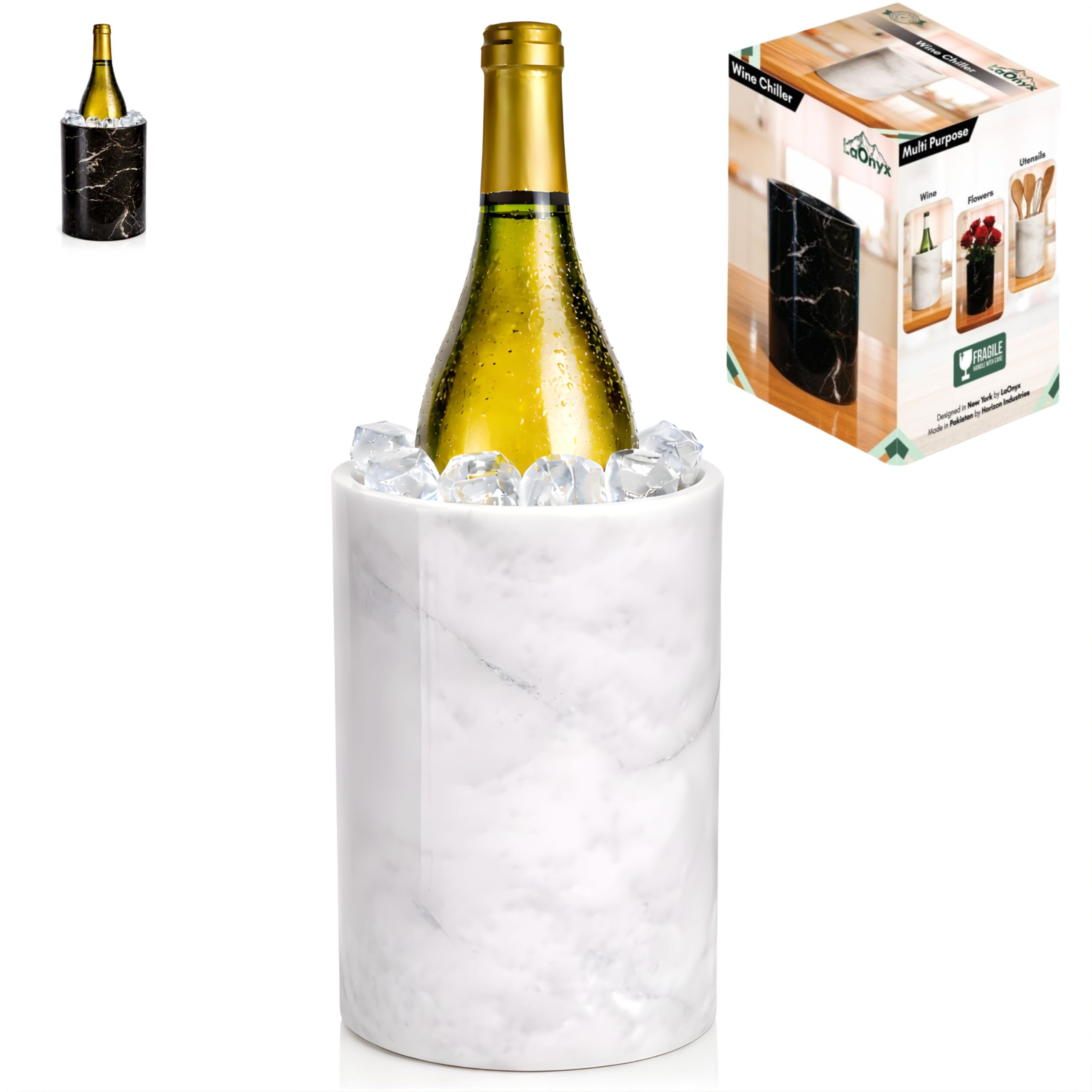 Marble Wine Chiller Bucket for 750ml Bottles, Natural Stone Wine & Champagne Bucket, Elegant Bottle Chiller for Dining Table, Keeps White Wine Cold, Luxury Home & Bar Decor - White — Amazon image 8