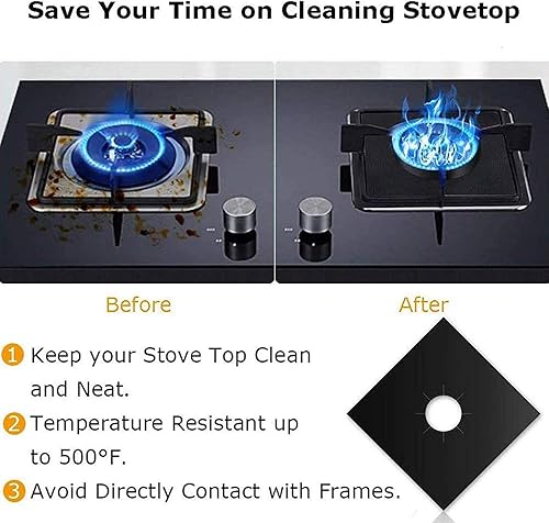 Miniatura 3 de MSDADA 8 protectores para estufas de gas, 10.6 x 10.6 pulgadas, color negro, con 2 fundas blancas de 21 pulgadas, doble grosor, reutilizables,
