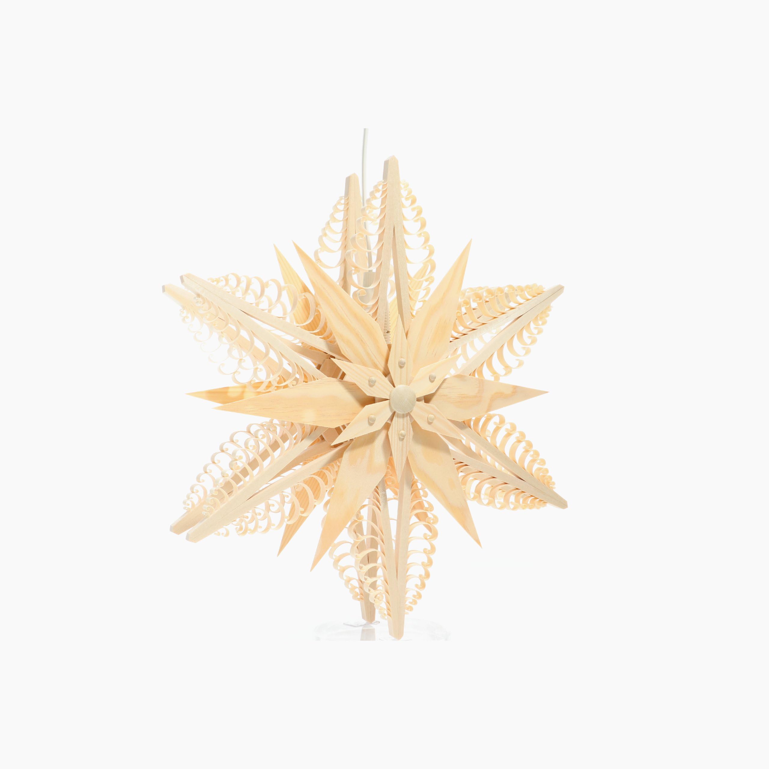 Rudolphs Schatzkiste Fensterschmuck Spanstern EL. Beleuchtet Mitte mit 2 Sterne (beidseitig) BxHxT=32x32x10cm NEU Fensterbild Spanbaum Adventsstern Holz Seiffen Erzgebirge Stern Linde Fensterdeko