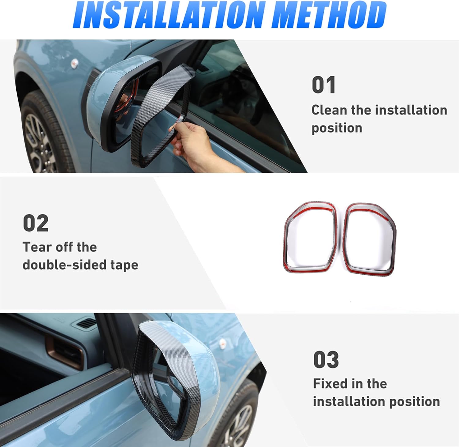Side Mirror Rearview Eyebrow Frame Cover Trim For Ford Maverick 2022 Car Mirror Rain Visor Guard Accessories (Carbon Fiber)