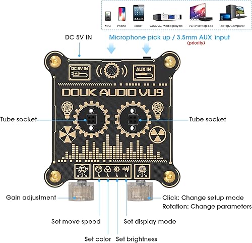 Miniatura 5 de Douk Audio VU9 Pixie Tube Medidor de nivel de sonido Retro Nixie Tube Audio Spectrum MIC Pickup para decoración de escritorio del hogar (negro, 3.35