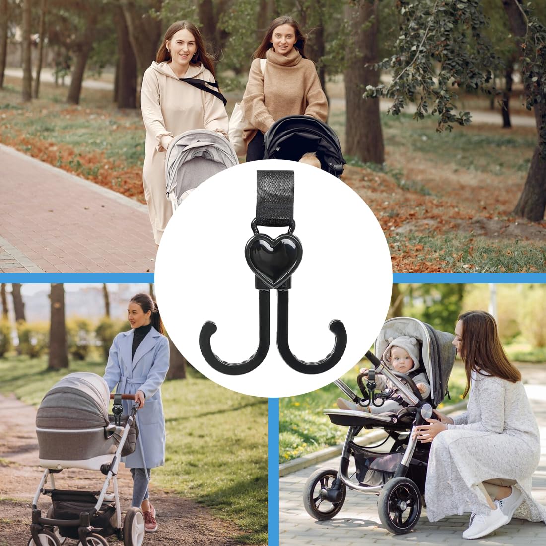 Gancio per Passeggino,a Forma di Cuore,con Chiusura in Velcro,per Borsa Fasciatoio,Borse,Borse Sospese,Zaini,Portafogli,Vestibilità Universale,Ganci Passeggino (1 Confezione)