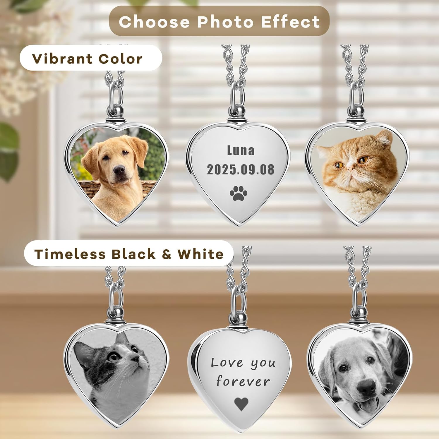 QYH Custom Dog Urn Necklaces for Ashes with Picture - Personalized Text Pet Ashes Necklace, Customized Memorial Gifts for Loss of Dog (Heart) - Image 2