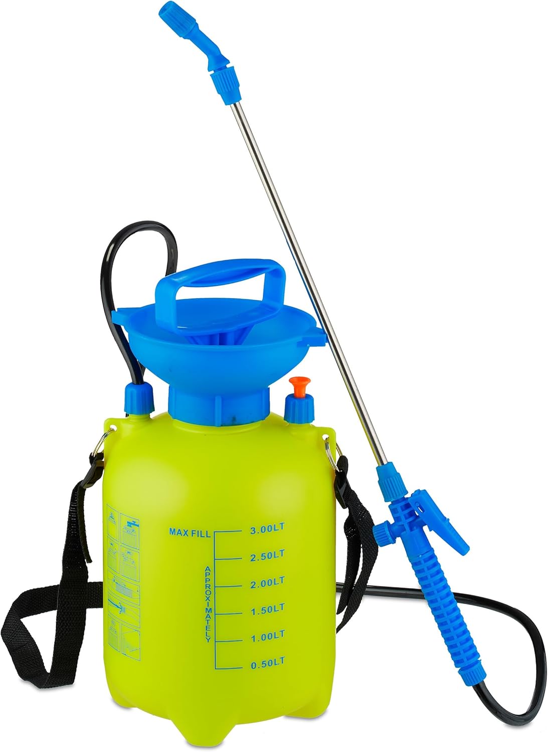 Relaxdays Pressure Sprayer with Lance 3 Litre Adjustable Nozzle Plant Care & Cleaning Spray Bottle Garden Yellow/Blue