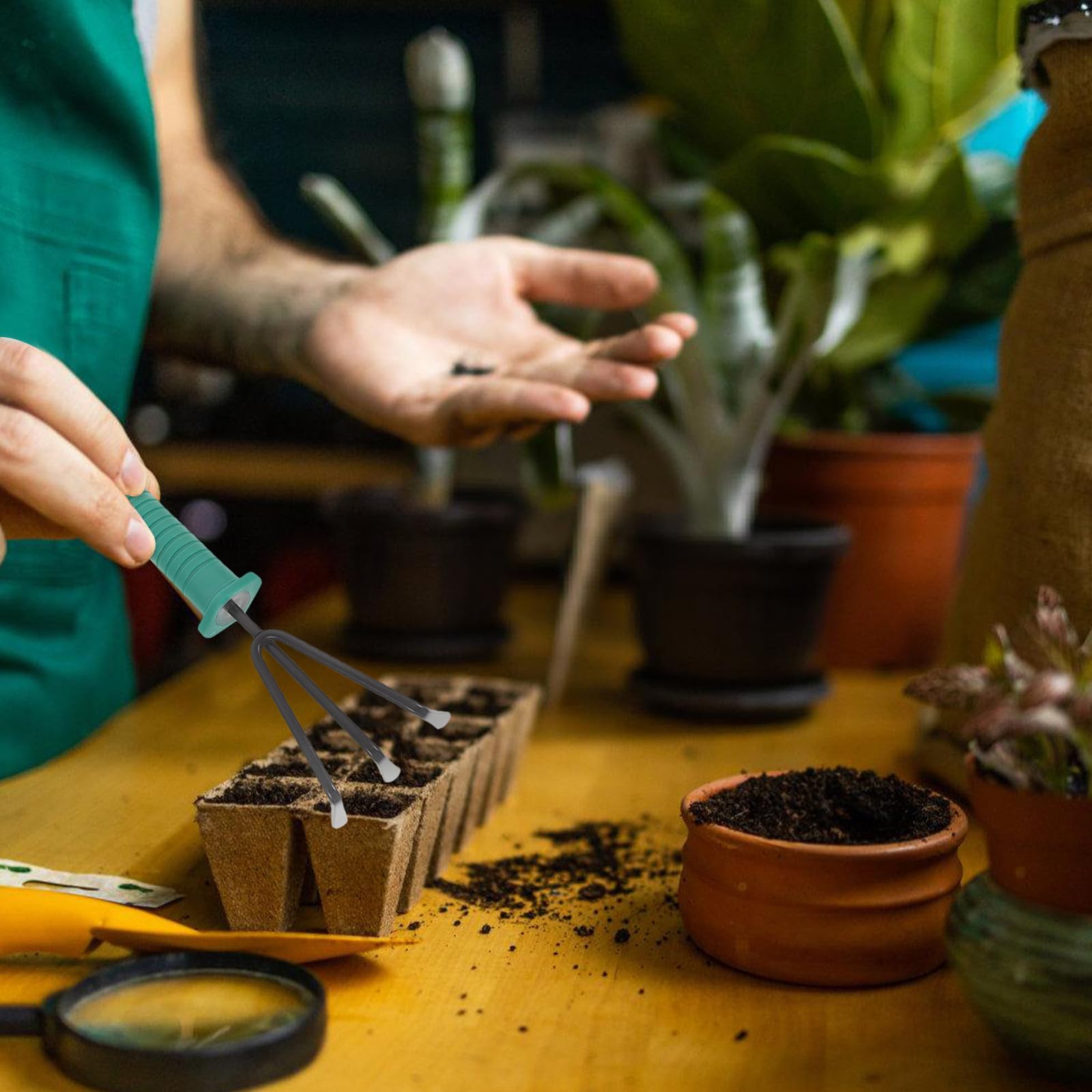 Kit D’Outils de Jardinage Portable, Râteau, Pelle, Sécateur