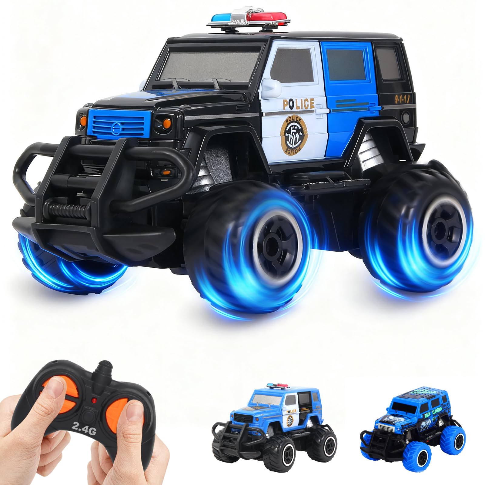Macchina Polizia Telecomandata 3-7 Anni, Mini Auto RC Giocattolo, Truck Radiocomandata Elettrica Regalo Natale Compleanno Bambino, 3 4 5 Anni Giocattoli Macchine Telecomandate Gioco Bimbo Maschio