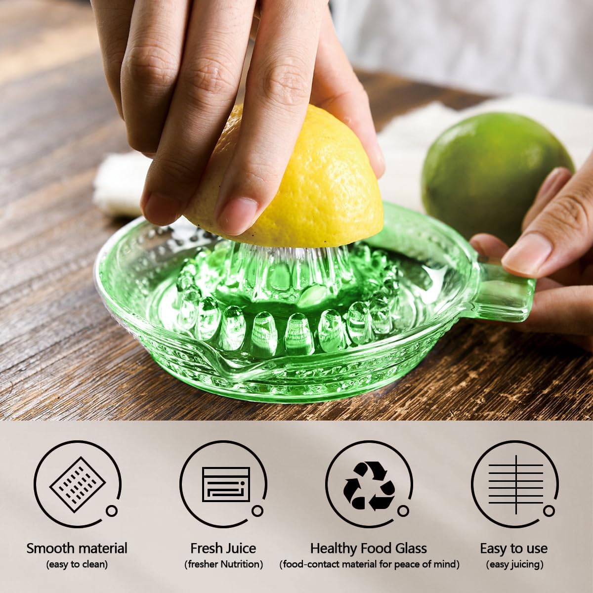 DOERDO Lemon Squeezer Fruit Hand Squeezer Manual Juicer Dishwasher Safe, Heavyweight Glass, 5.1x2.3Inch, Green