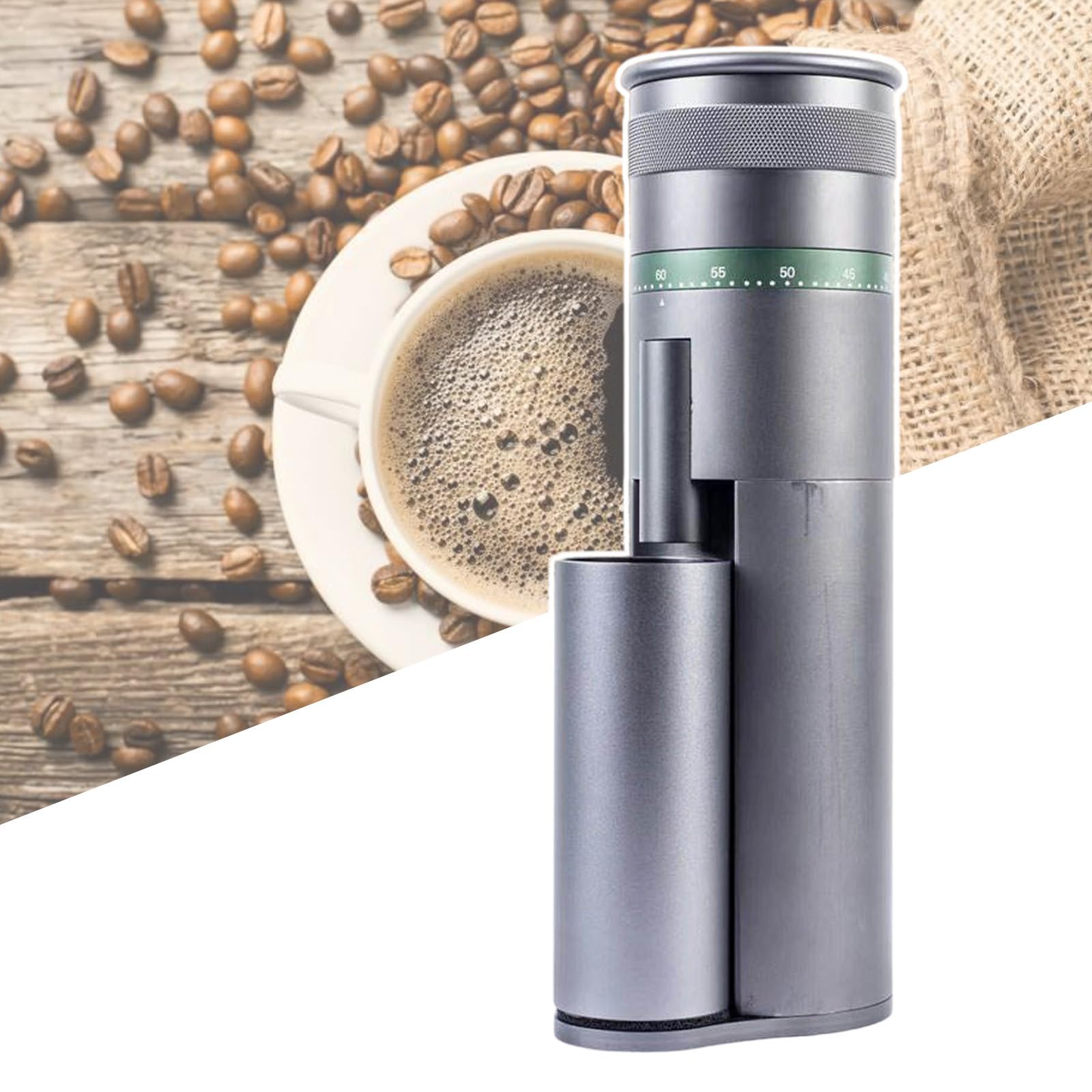 Macinacaffè Elettrico A Macine, Macinacaffè Conico in Acciaio Inossidabile, Corpo in Alluminio, con Imbuto/Spazzola per La Pulizia Inclusa, Finezza di Macinatura Regolabile,110V