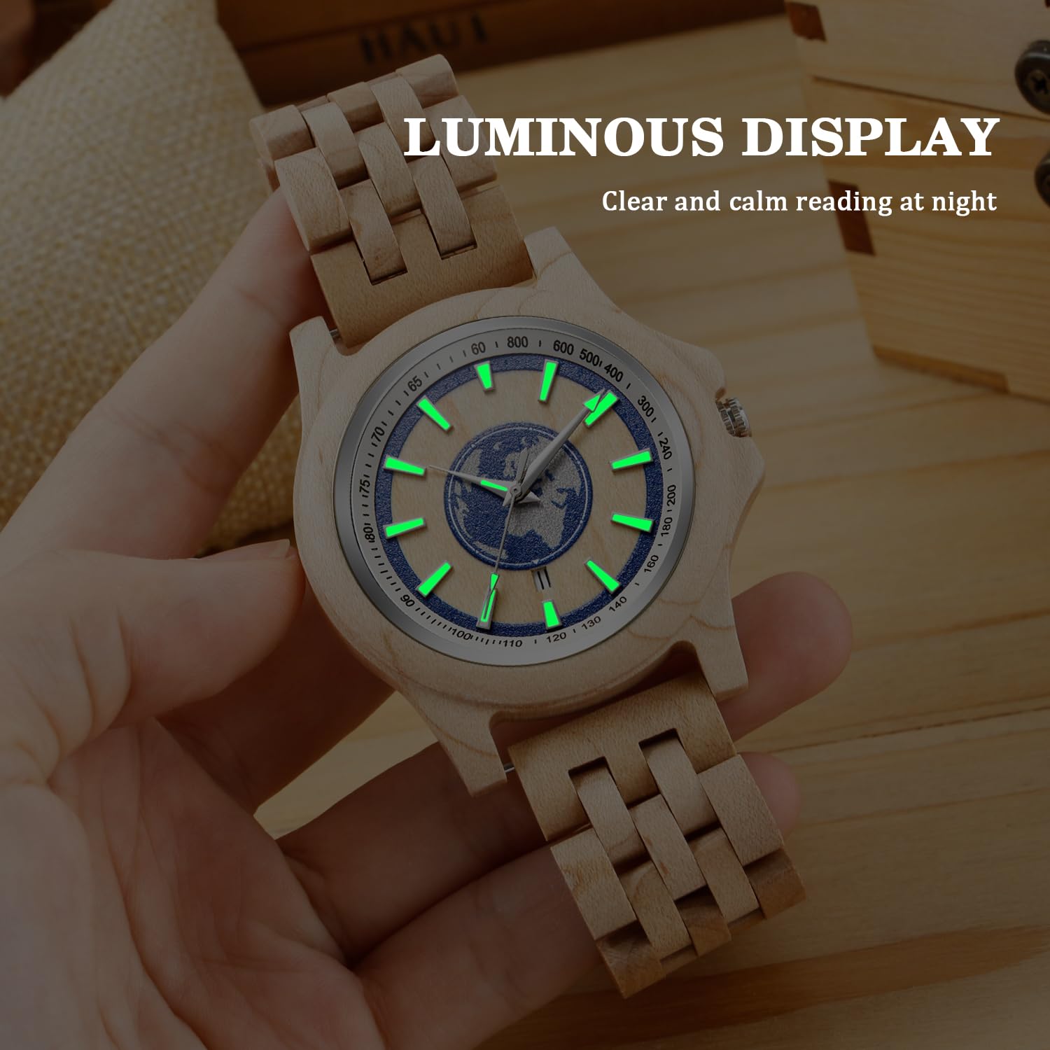 Tiong Reloj de madera para hombre, reloj de cuarzo analógico de color natural, correa de madera ajustable, reloj de cuarzo para hombre, Q1058-1, Pulsera