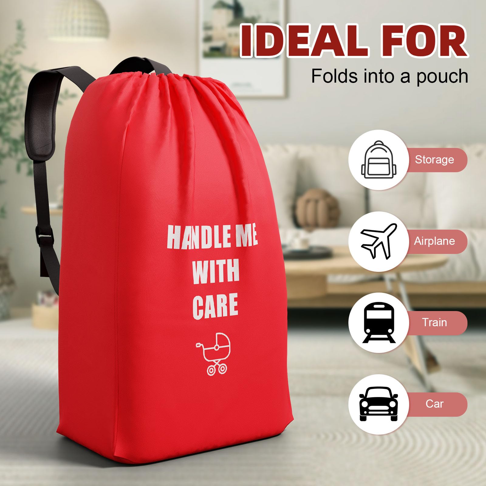 Borsa per passeggino per aereo, borsa a quadretti per passeggini singoli e doppi, impermeabile, grande borsa da viaggio per passeggini da jogging in aereo, borsa da viaggio (61 cm di lunghezza x