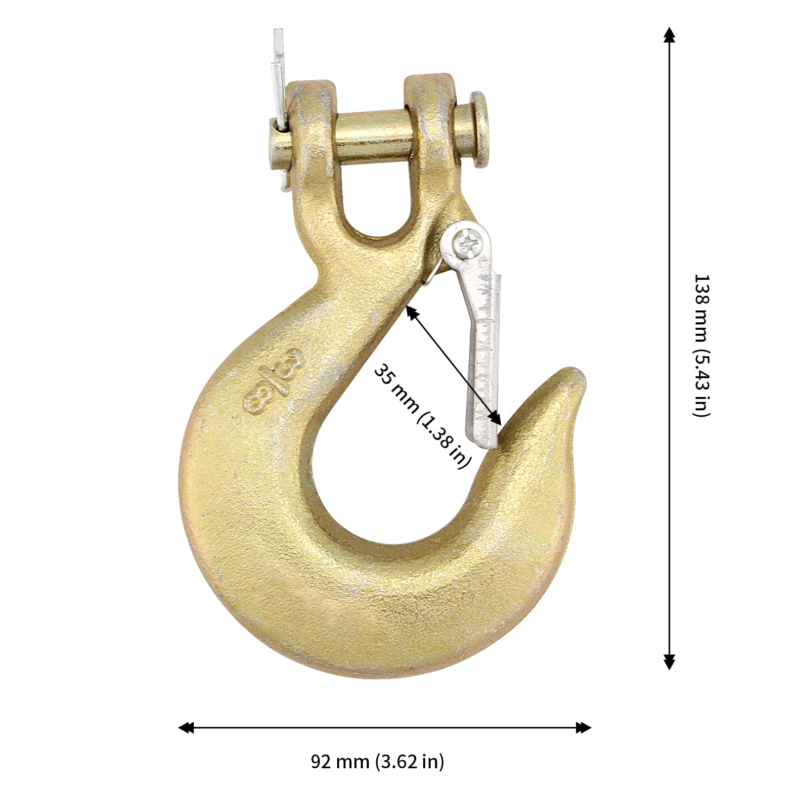 JAPCHET 6 Pack 3/8 Inch Clevis Slip Hook, Heavy Duty Safety Hook with Latch, G70 Forged Steel Tow Chain Clevis Hook Tow Chain Hook for Trailer, Truck, Winch, Rigging, Gold
