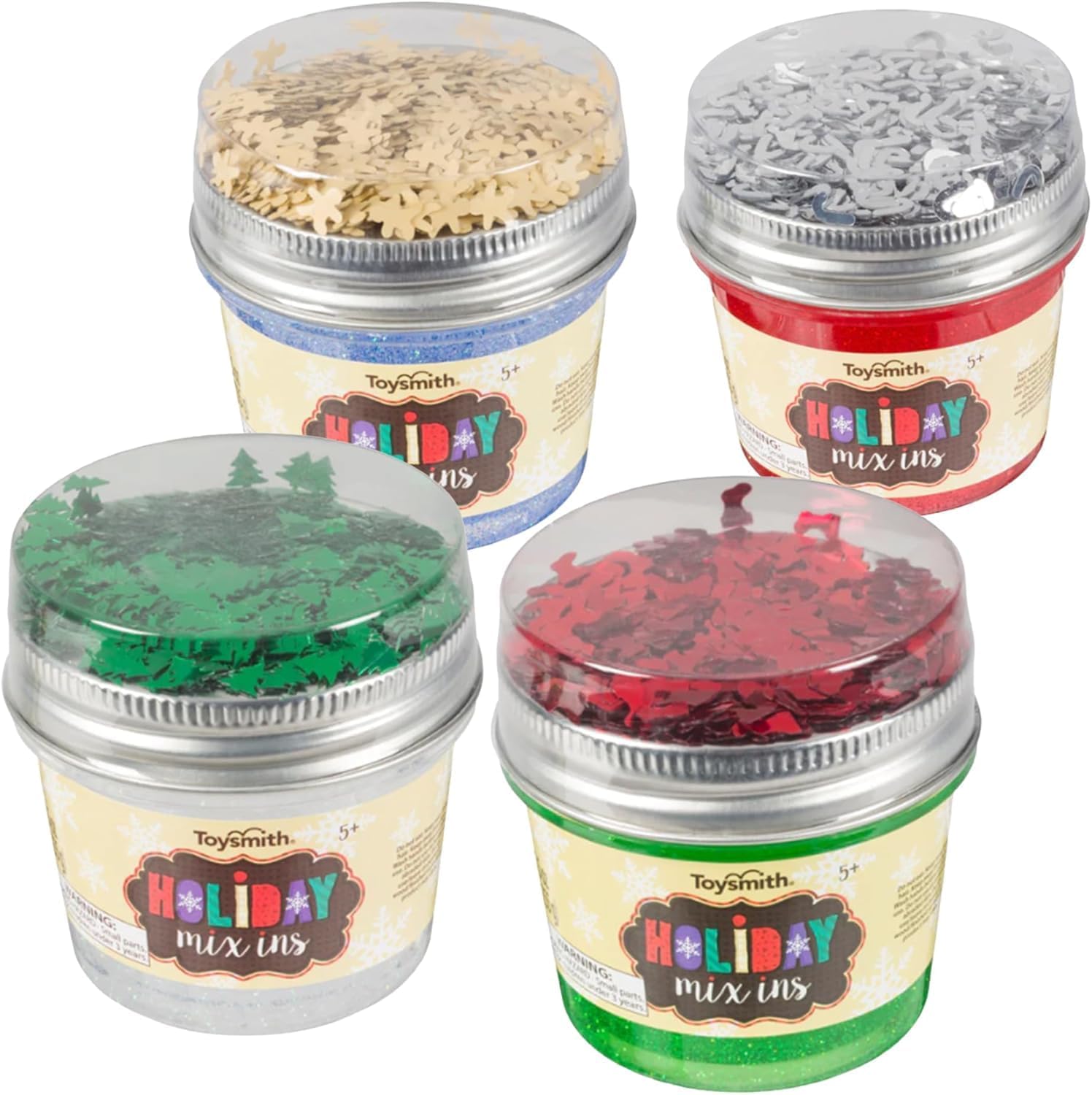 Toysmith Christmas Slime Kit with Mix Ins- 4-Pack Bundle–Sensory Slime Add ins- Stocking, Candy Cane, Gingerbread, and Tree Confetti – Non-Toxic Slime for Kids, Party Favors