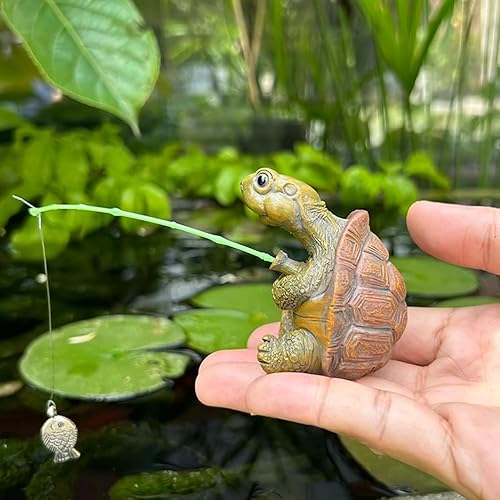 Miniatura 7 de Banax Encantadora estatua de pesca de tortuga de resina, estatua de tortugas hechas a mano para decoración de jardín al aire libre, patio y