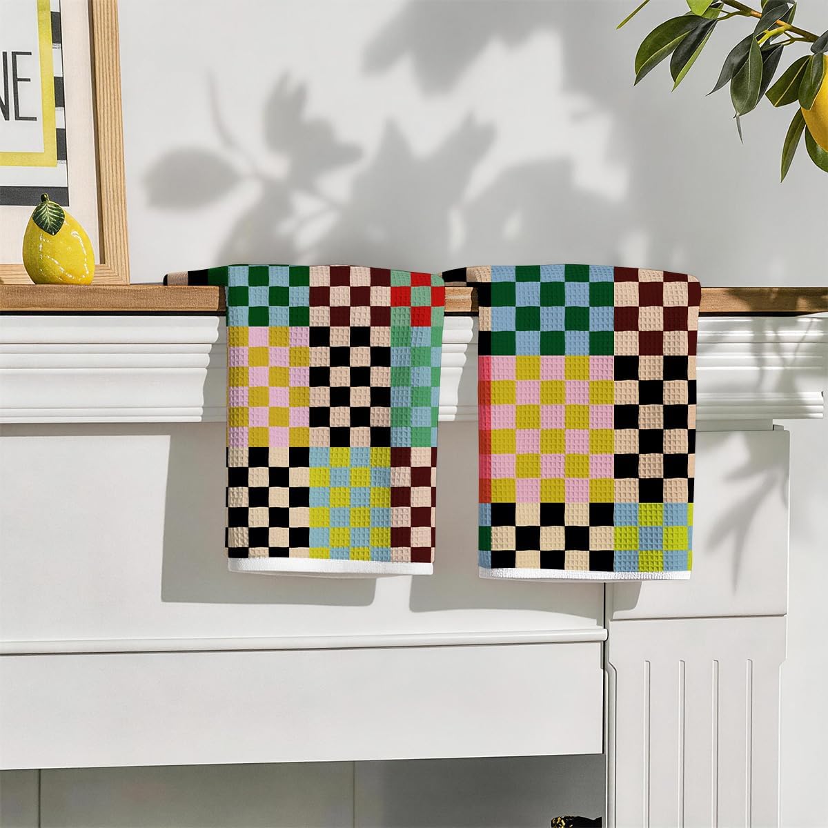 2Pcs Colorful Checkered Kitchen Towels, Courtly Check Waffle Dish Tea Towel image 3