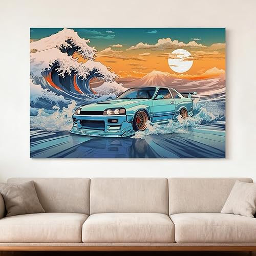 Miniatura 10 de QEOPGNE R33 Great Wave - Pósteres e impresiones de coche japonés Jdm Ocean Sunset Car - Lienzo decorativo para pared, decoración de sala de estar